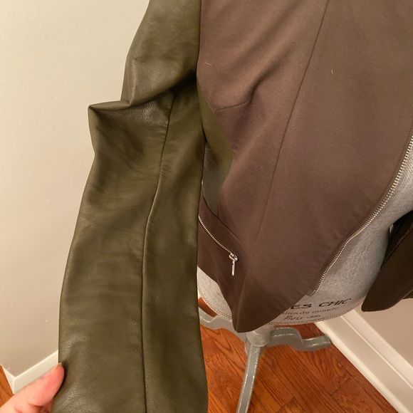Army Green Faux Leather Blazer - Picture 2 of 3